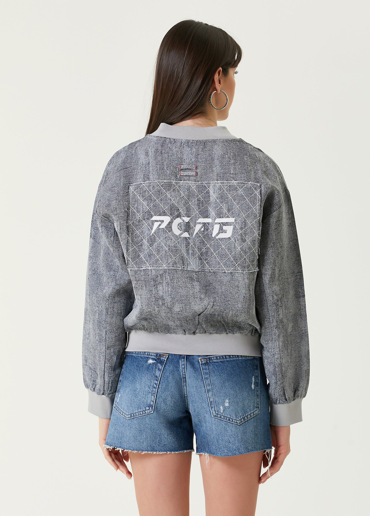 Linen Blend Free Heaven Ripped Look Bomber Jacket - Ultimate Grey