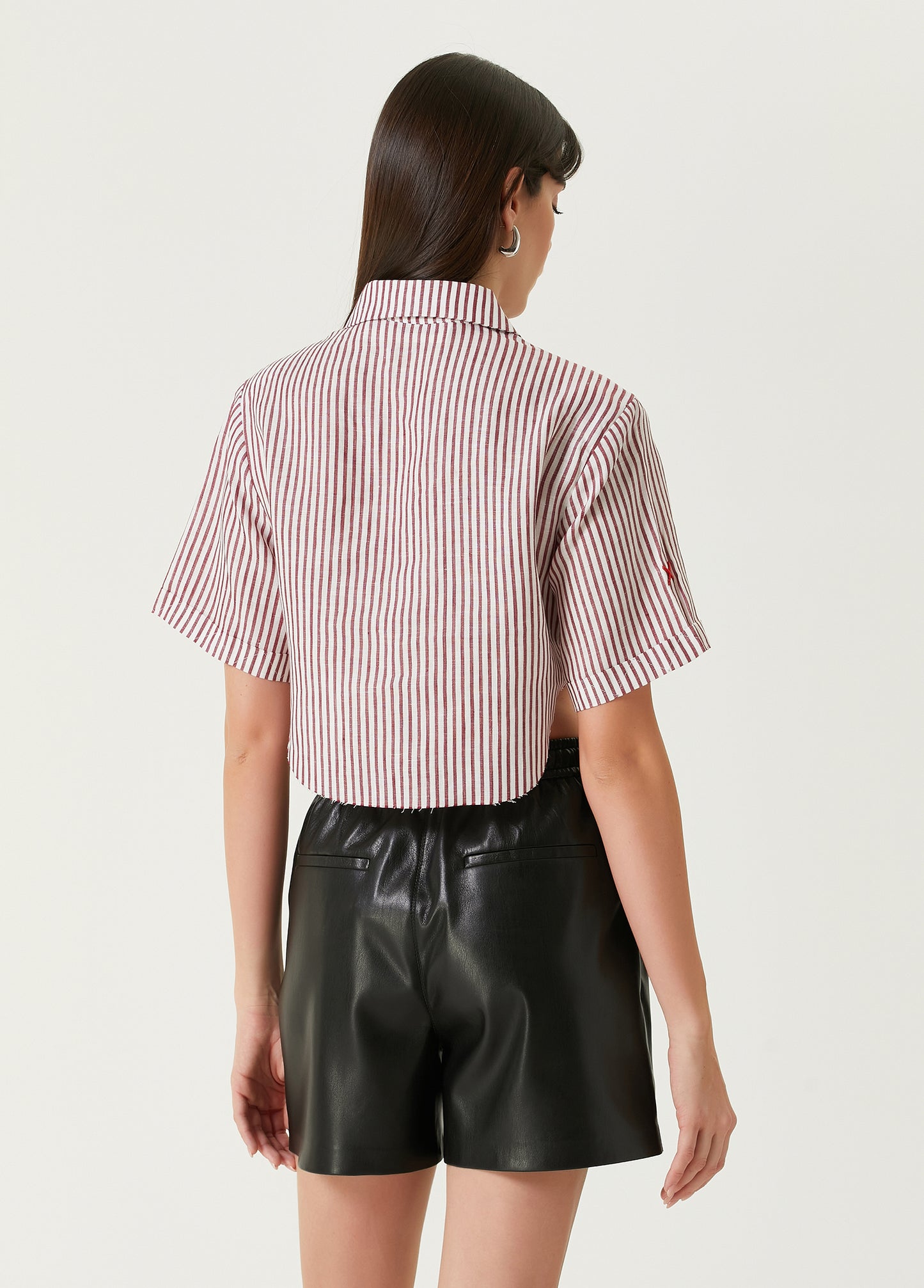 Free Heaven Kırmızı Çizgili Crop Gömlek