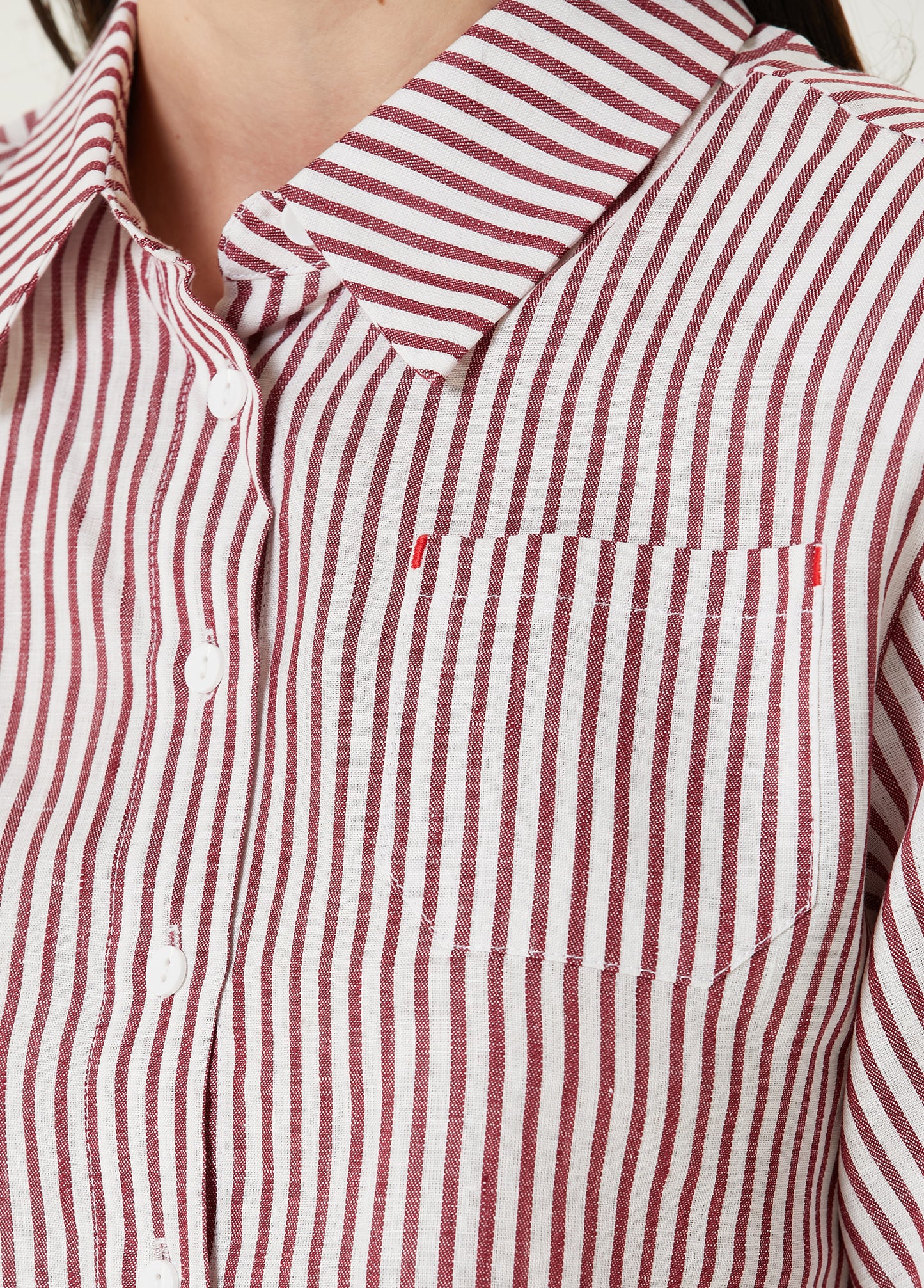 Free Heaven Kırmızı Çizgili Crop Gömlek
