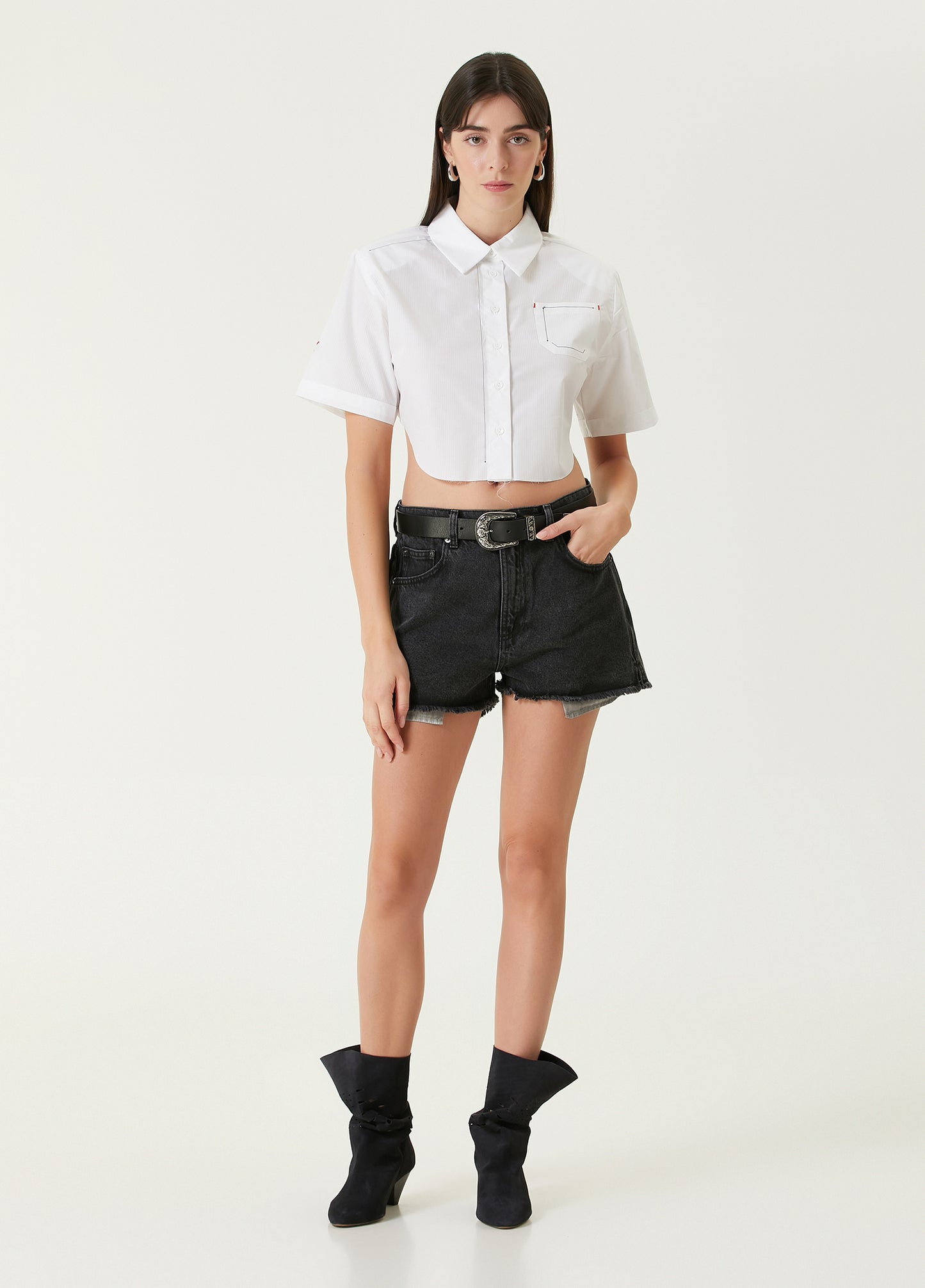 Free Heaven Çizgili Crop Gömlek