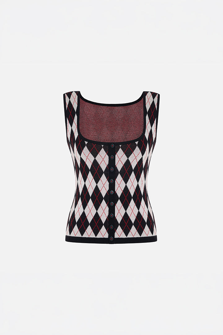 Daydreamers Baklava Desenli Kolsuz Triko Üst