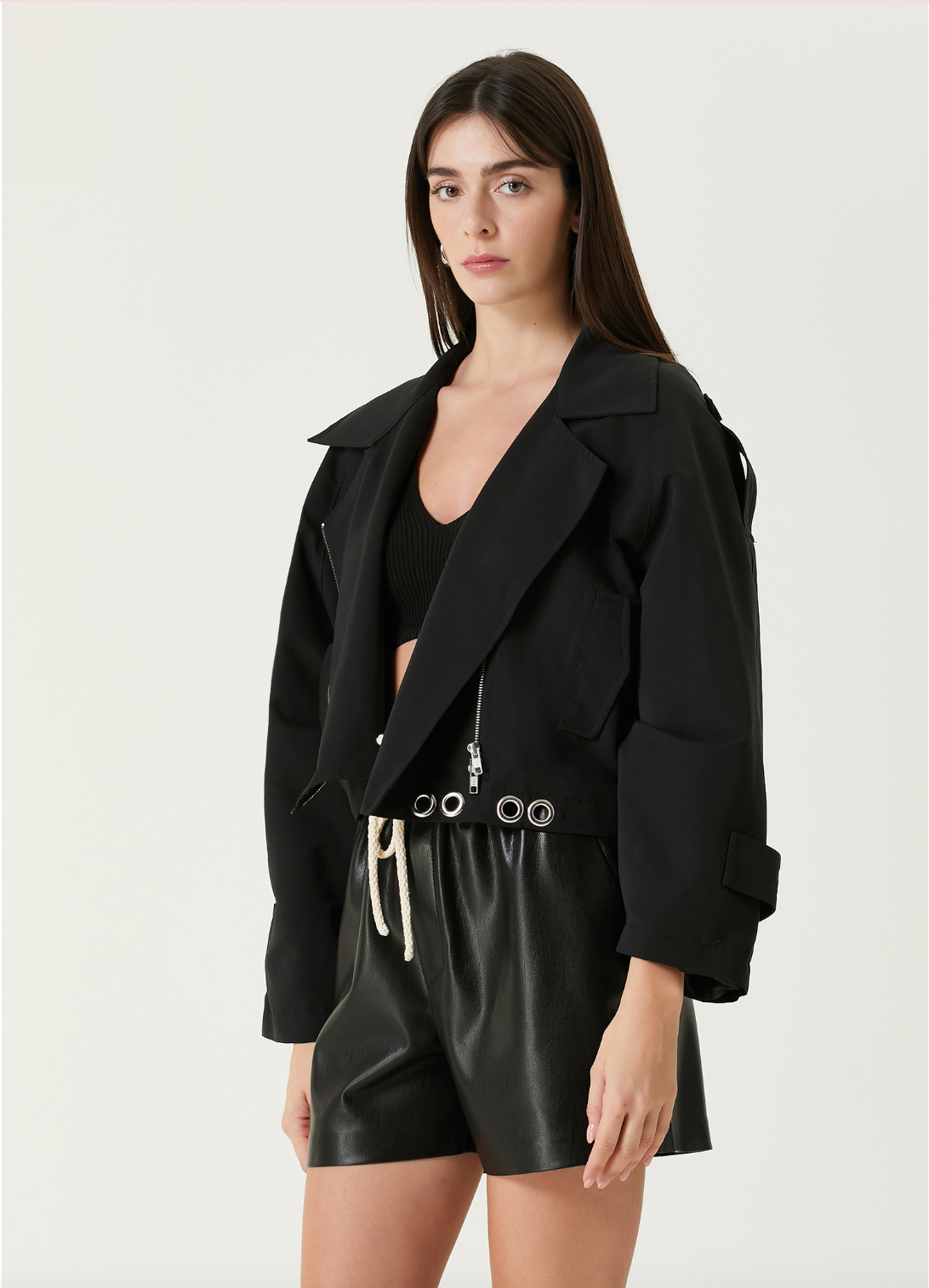 Free Heaven Cropped Waterproof Trenchcoat - Jet Black