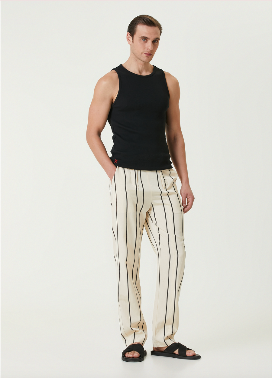 Free Heaven Kutnia Çizgili Çift Fermuarlı Pantolon