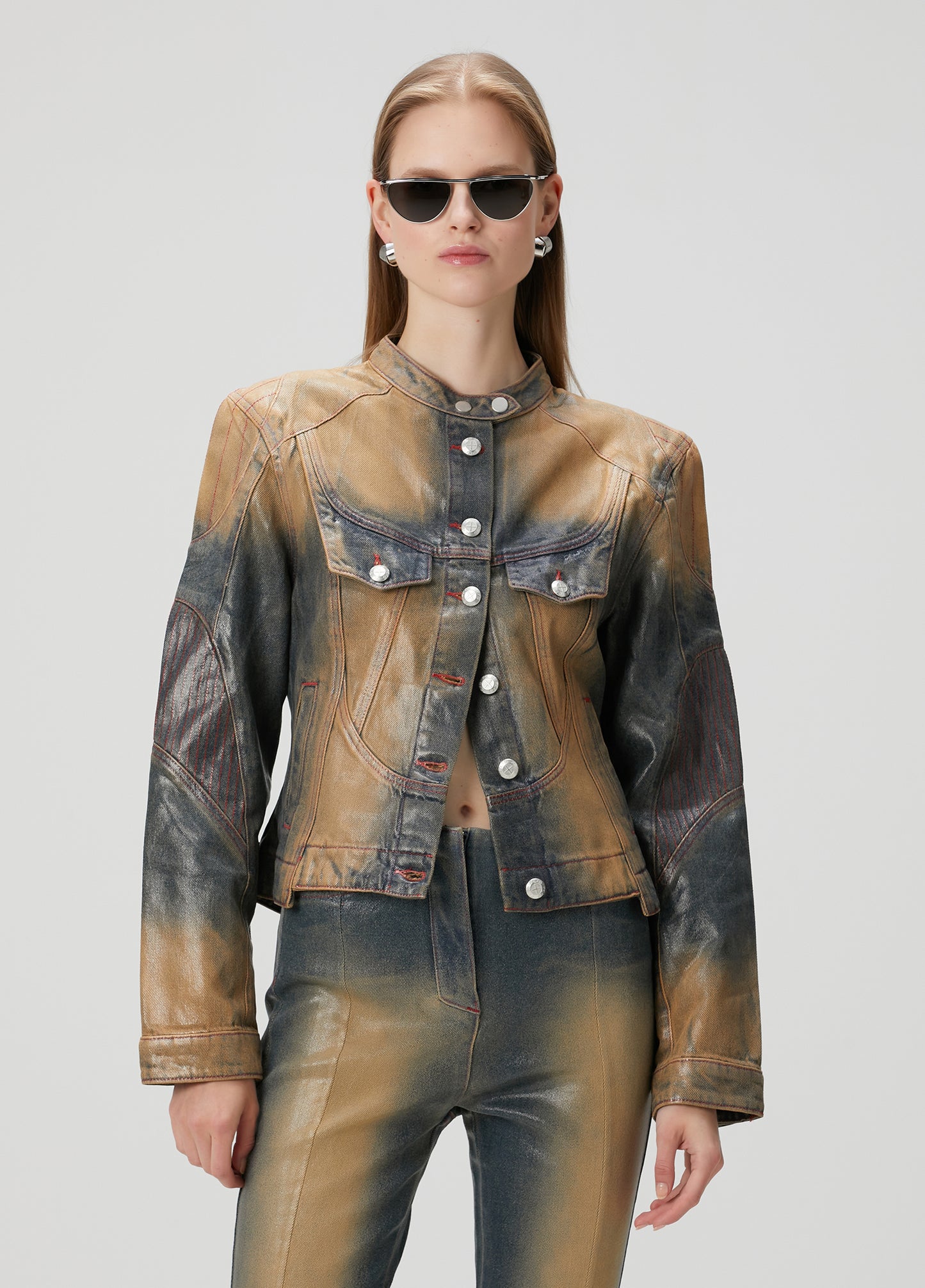 Day to Night in LA Motorcu Stil Parlak Denim Ceket