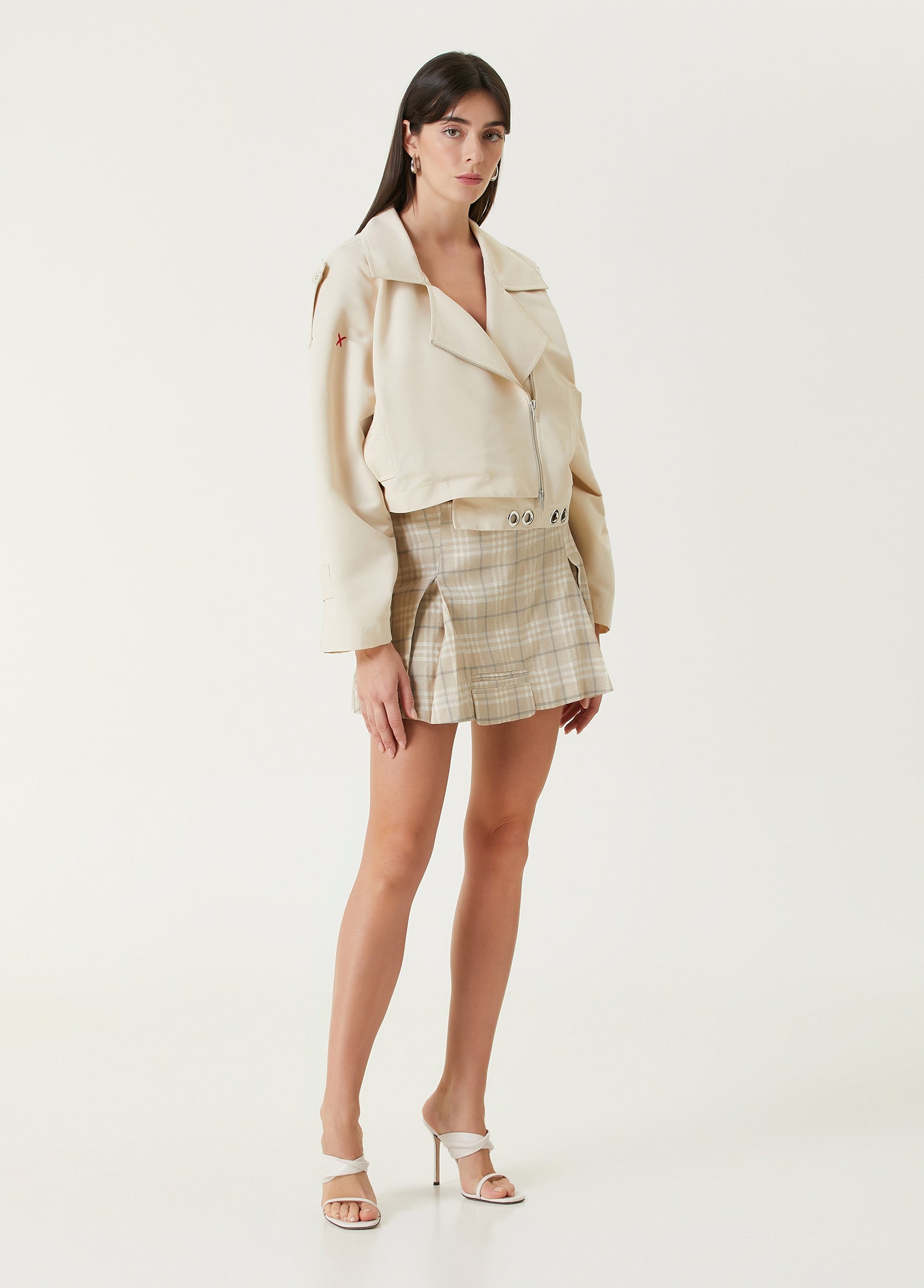 Linen Blend Free Heaven Pleated Mini Skirt - Fog