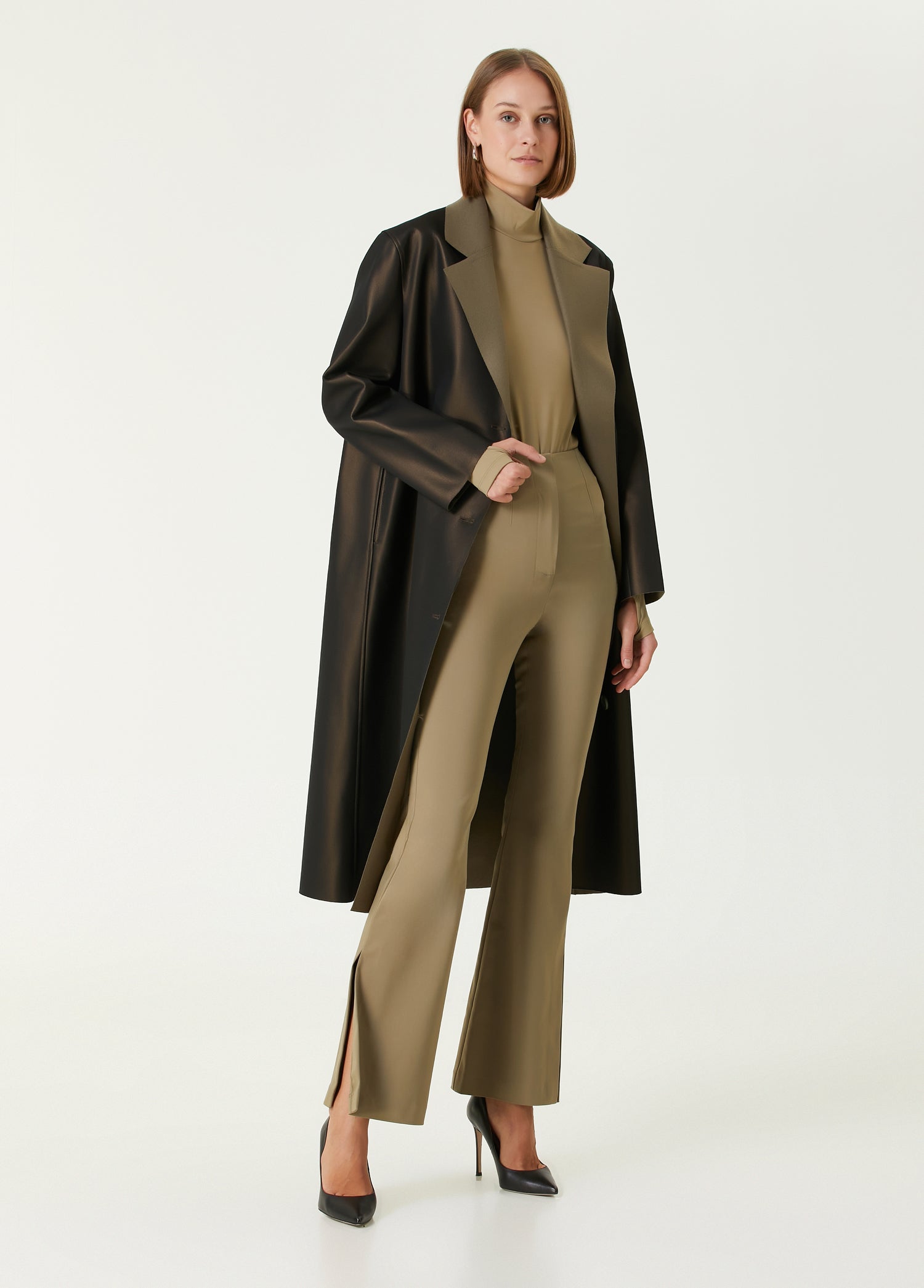 Cotton High Neck Bodysuit- Covert Green