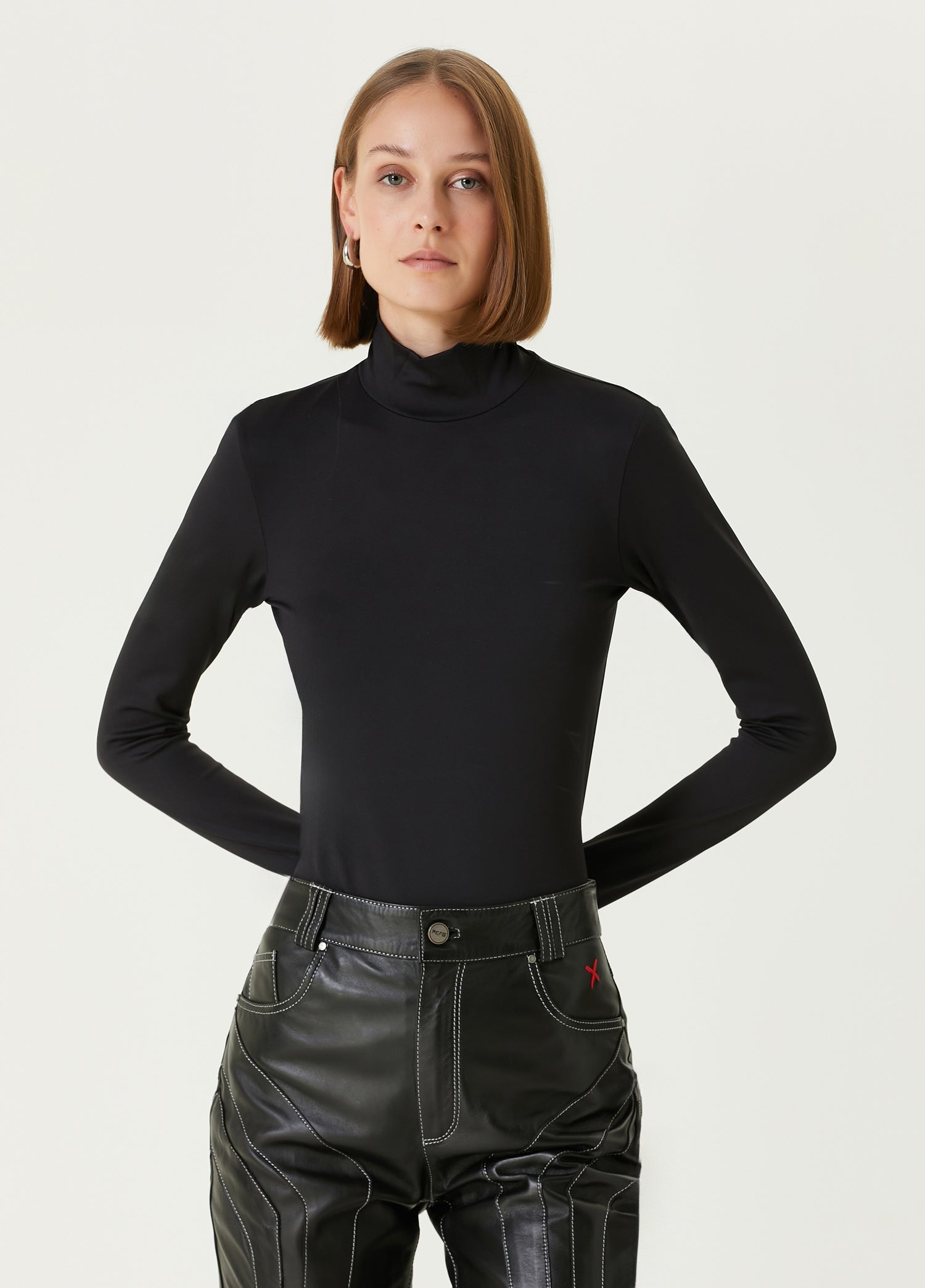 Cotton High Neck Bodysuit - Black