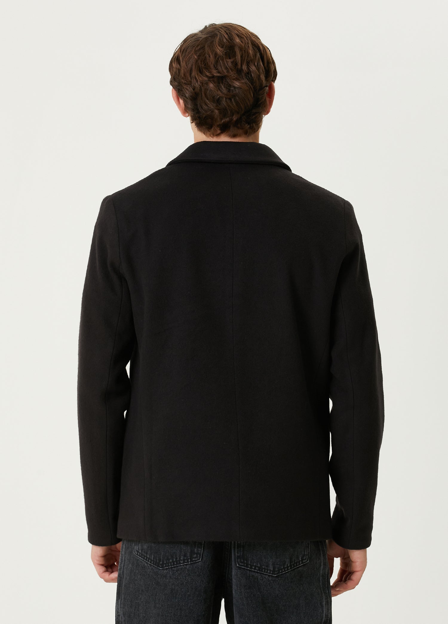 Wool & Cashmere Blend Double Breasted Men Coat - Black