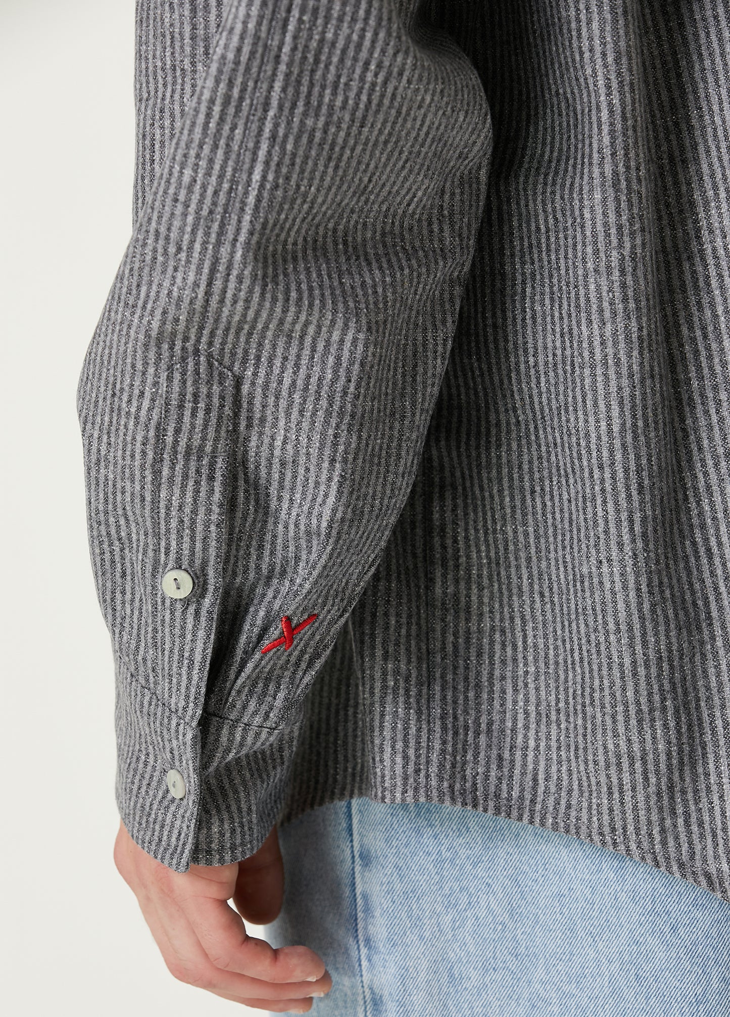 WOOL &amp; CASHMERE BLEND YOUR *ITCH SRTIPED LONG SLEEVE SHIRT - GRAY STRIPED