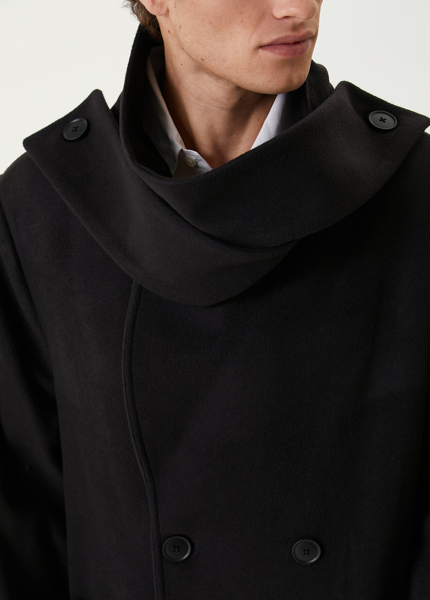 Wool & Cashmere Blend Long Men Coat - Black