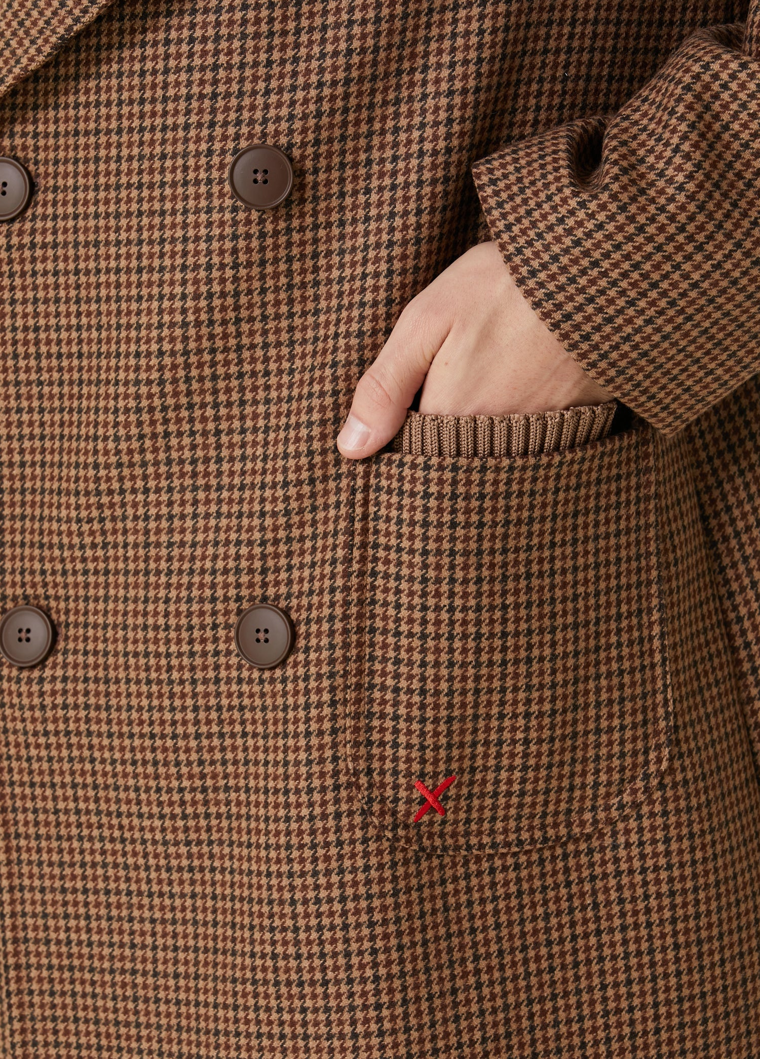 Wool & Cashmere Blend Houndstooth Long Men Coat - Brown