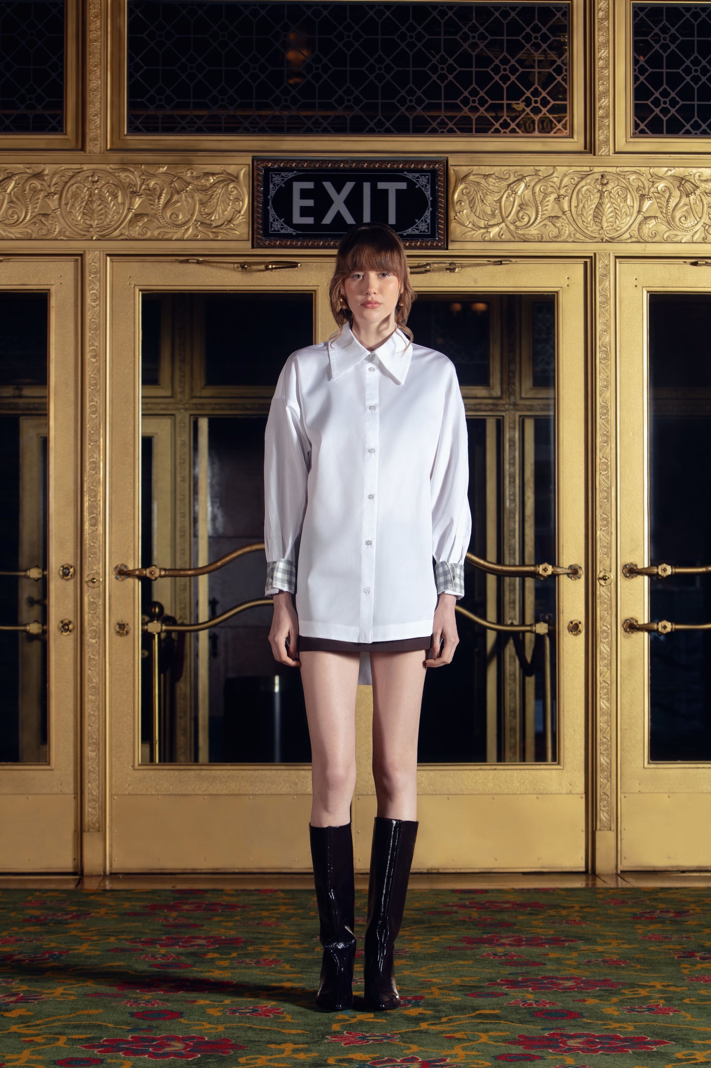 Women's White Oversized Contrast Cuff Shirt
