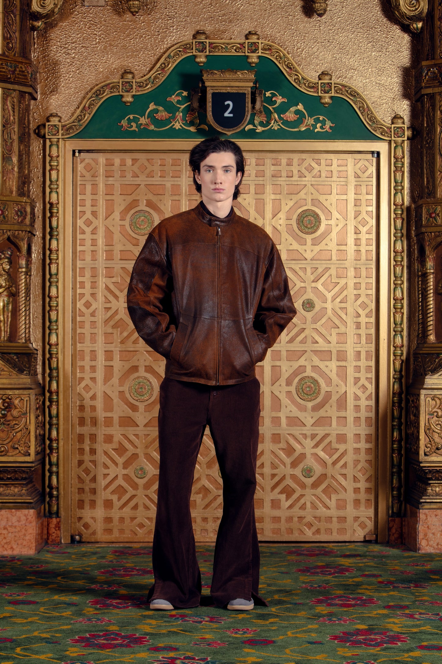 Men's Brown Leather Stand-Collar Jacket