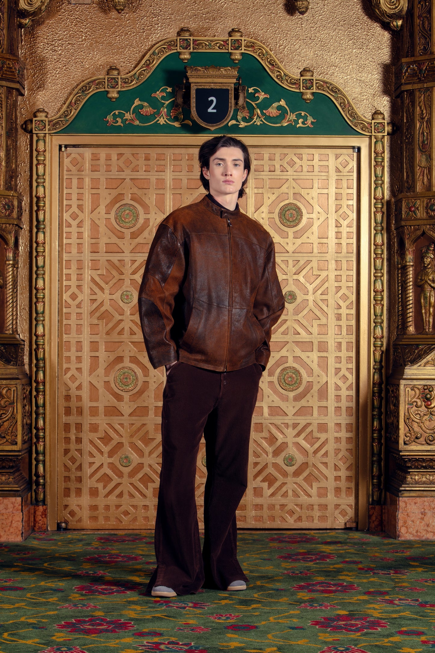Men's Brown Leather Stand-Collar Jacket