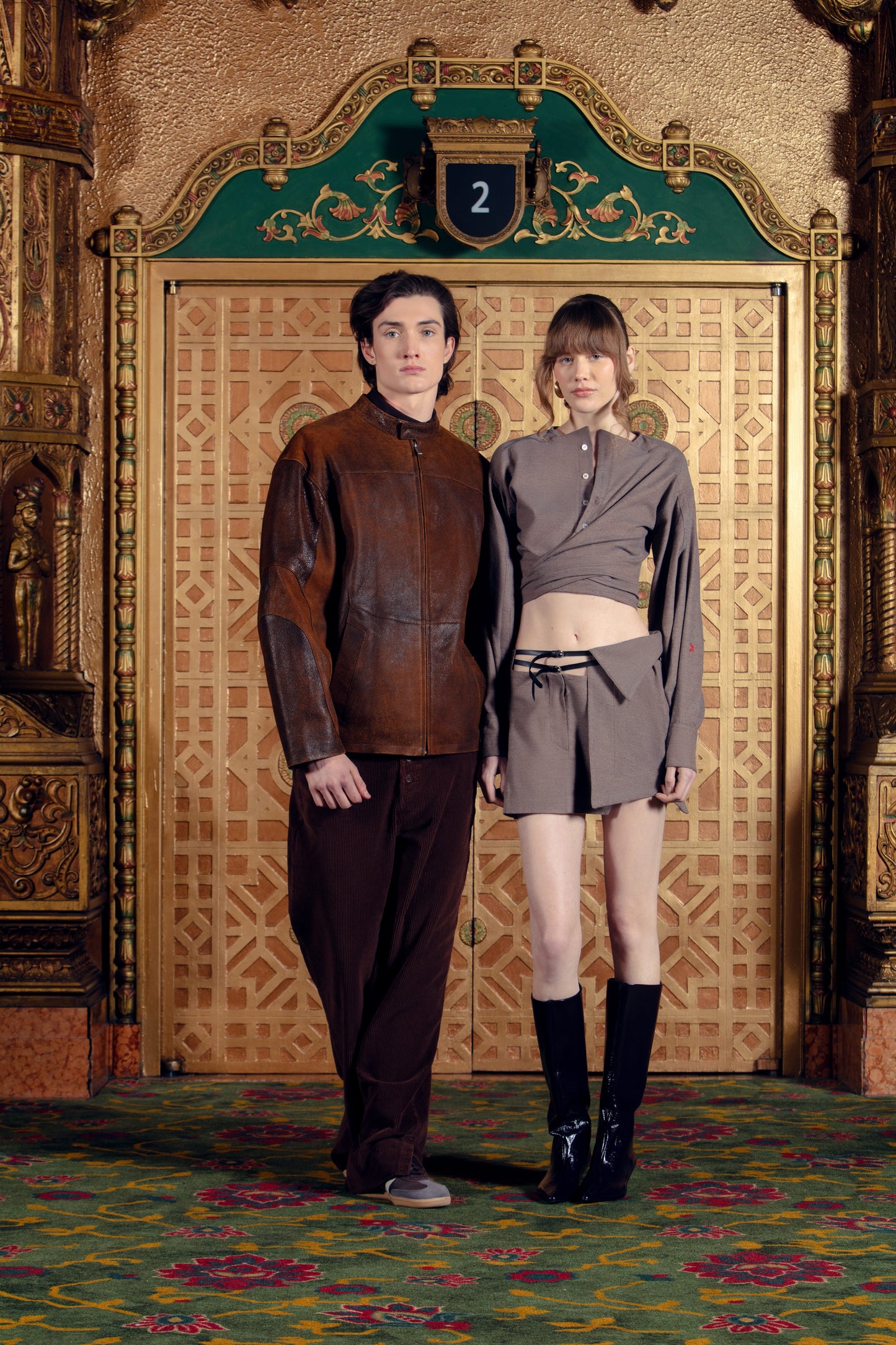 Men's Brown Leather Stand-Collar Jacket