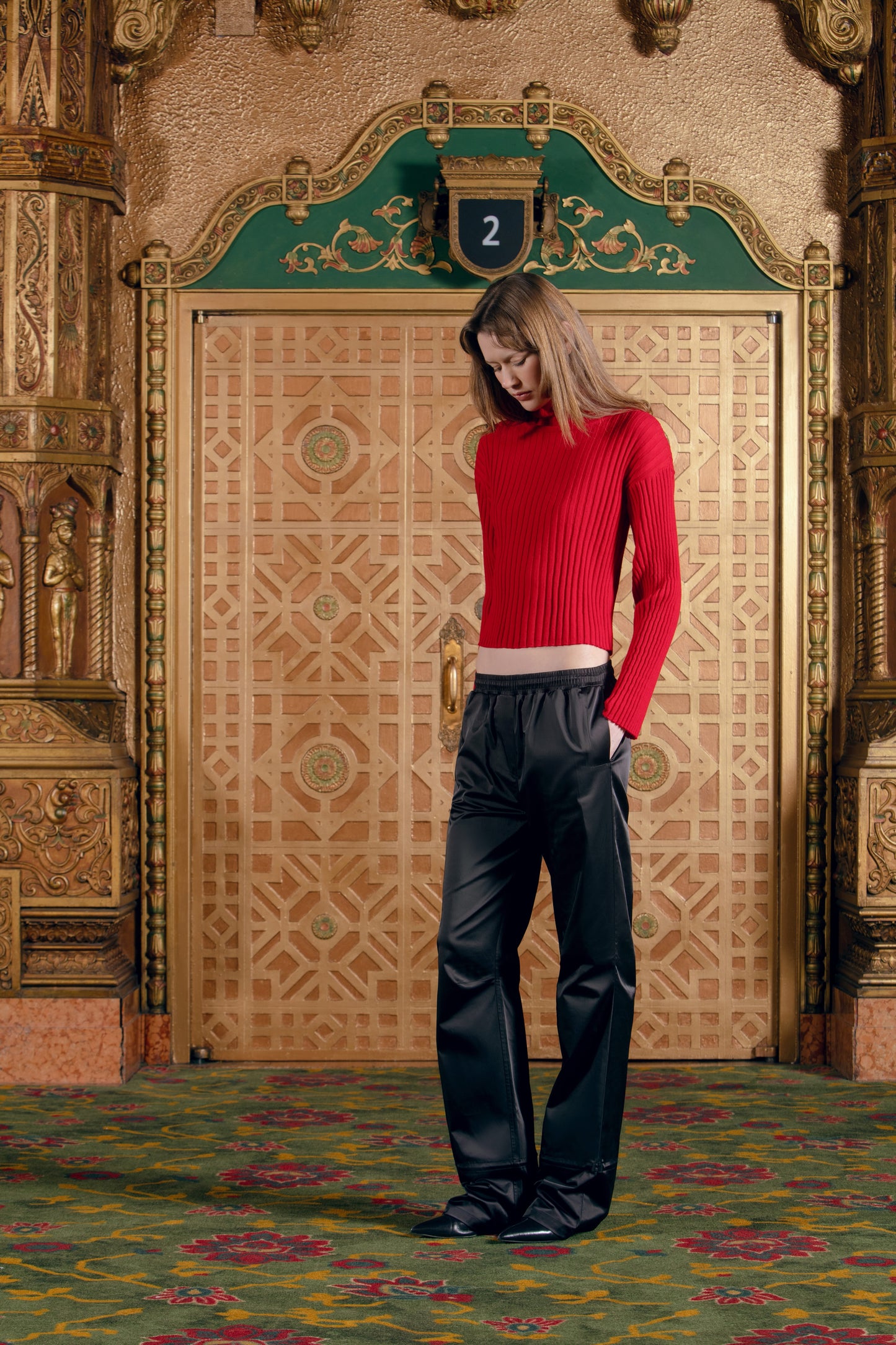 Women's Red Cropped Turtleneck Sweater