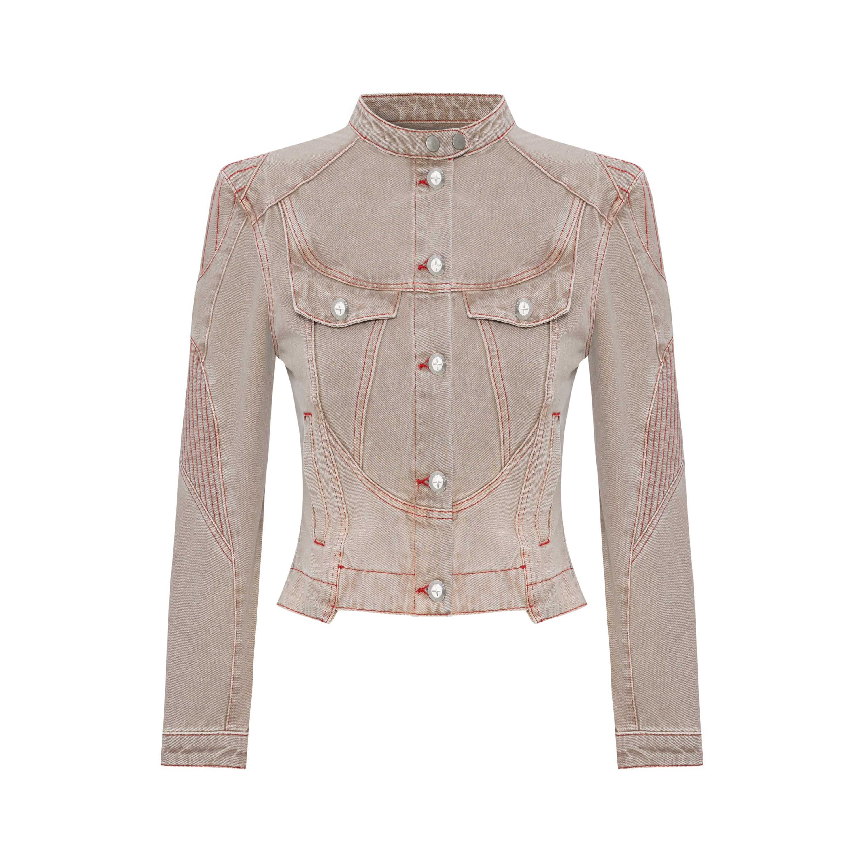 PURE COTTON FADED MOTORCYCLE DENIM JACKET - MOON ROCK