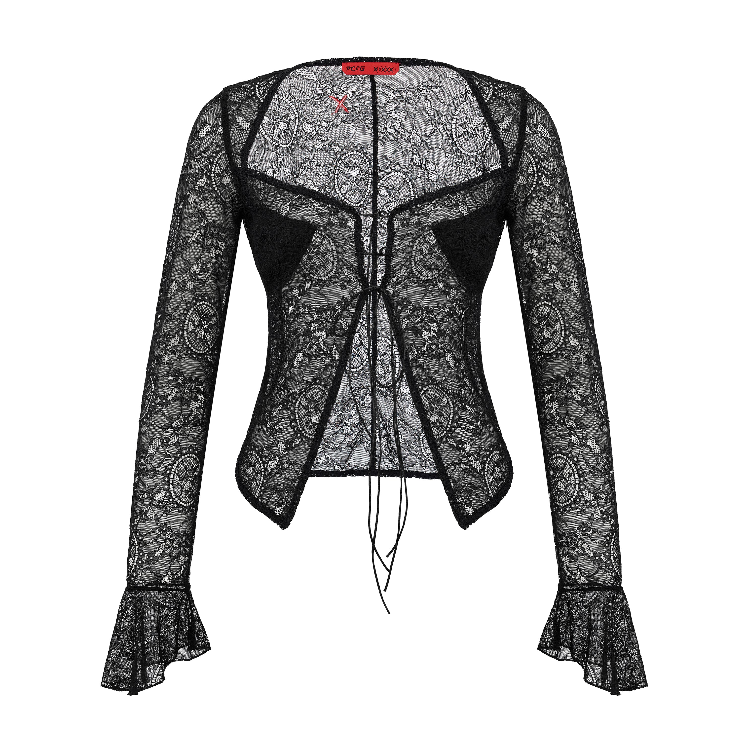 Long-Sleeve Black Lace Top