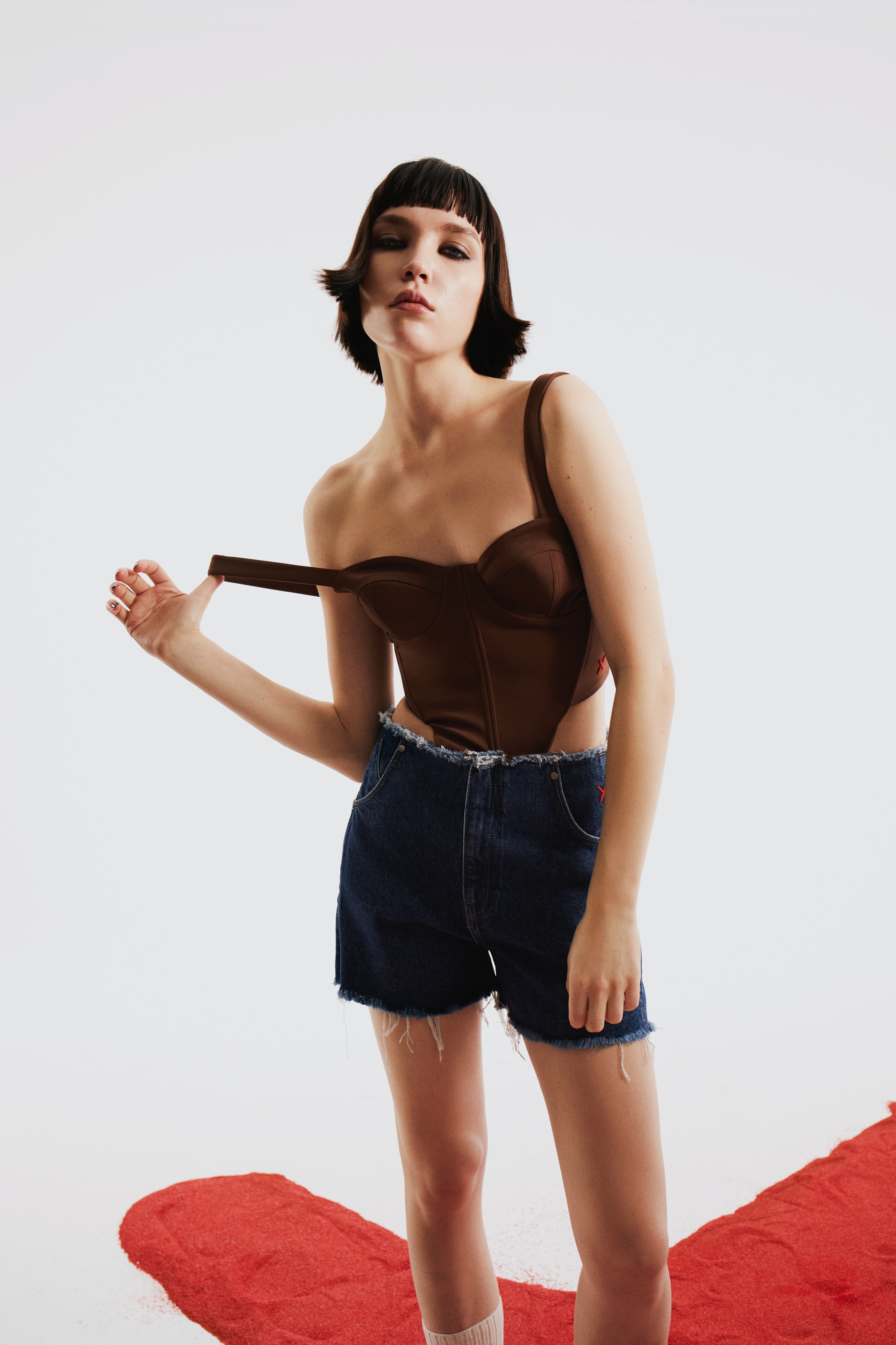 Cotton Woven Corset Top - Brown