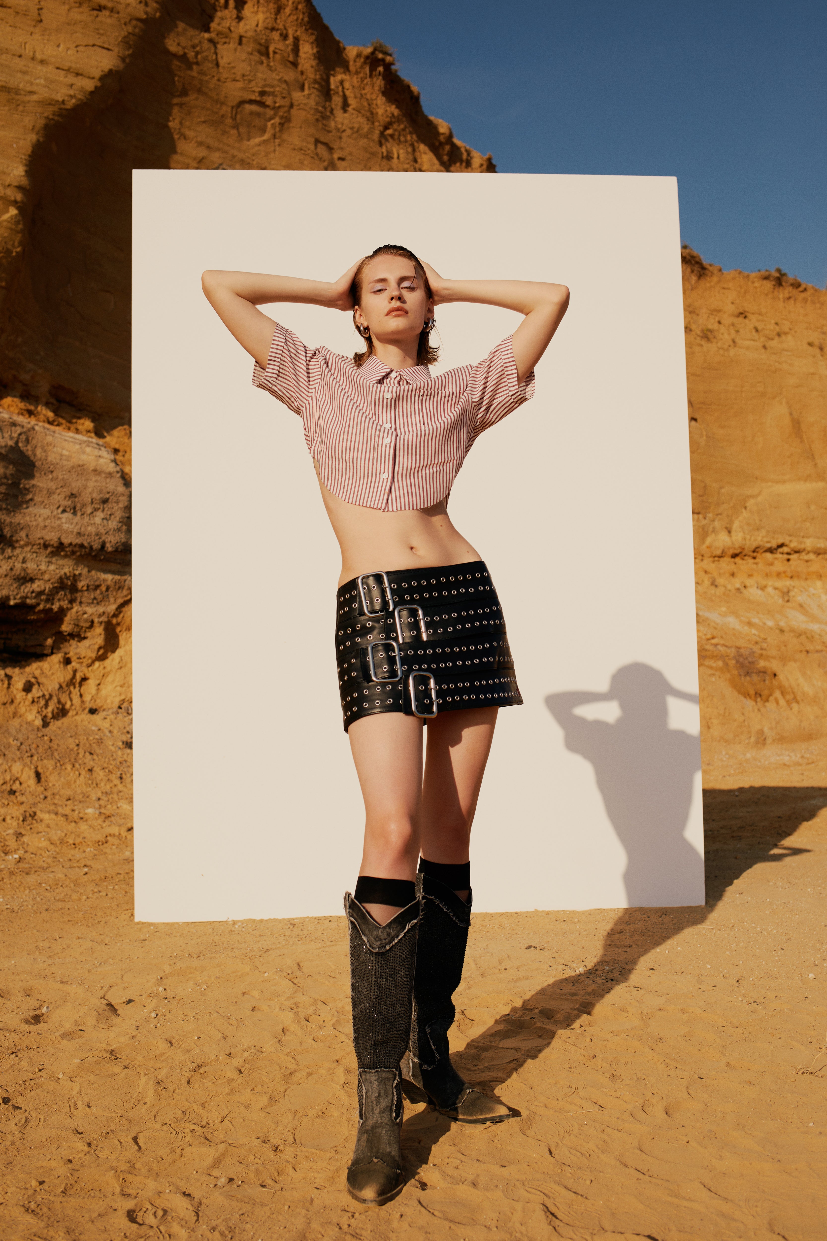 Pure Cotton Free Heaven Striped Crop Shirt - White