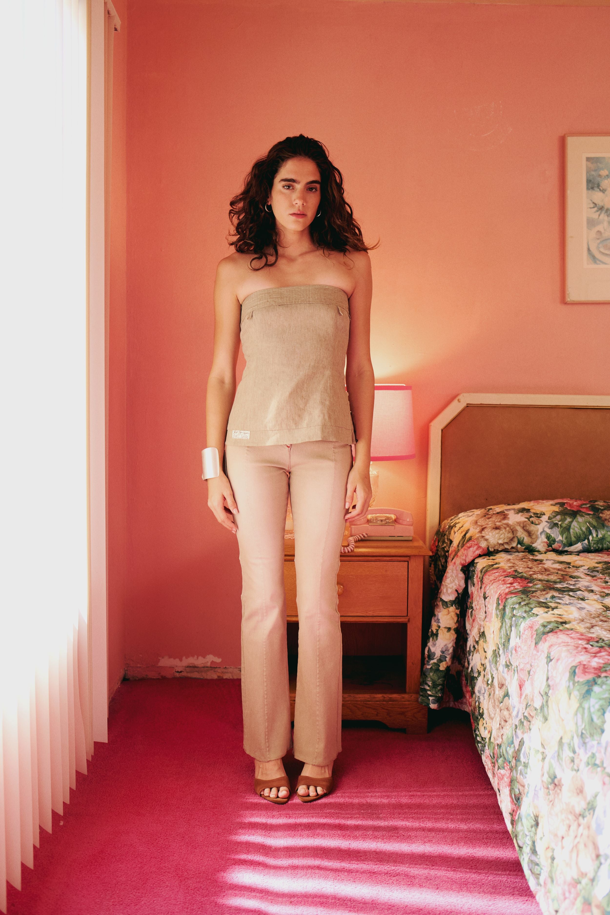 COTTON COATED FLARE PANT - MOON ROCK