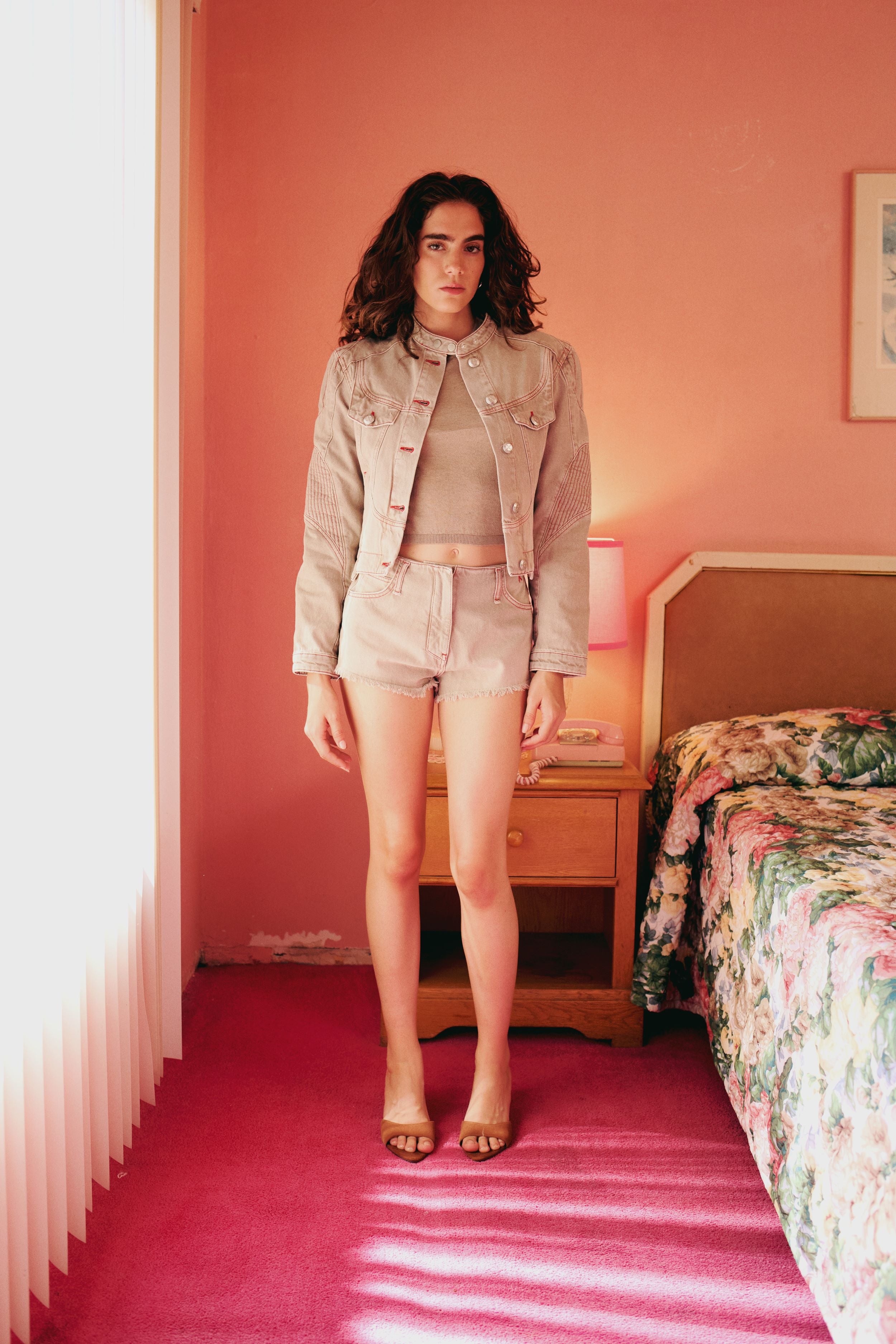 PURE COTTON FADED MOTORCYCLE DENIM JACKET - MOON ROCK