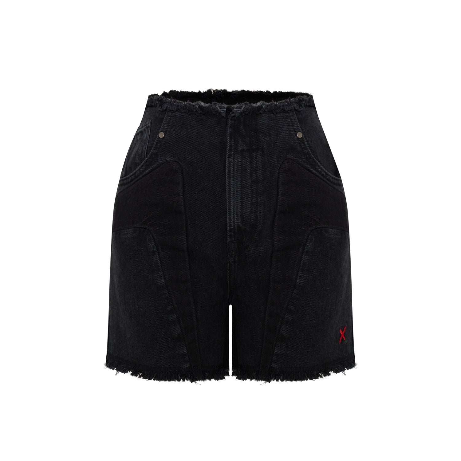 Cotton High Waist Denim Shorts - Black