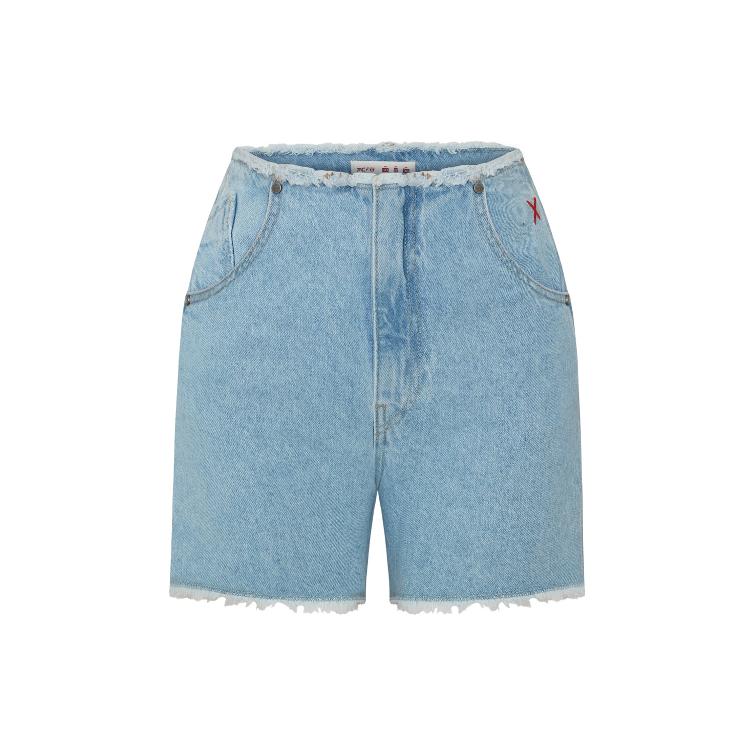 Cotton High Waist Denim Shorts - Baby Blue