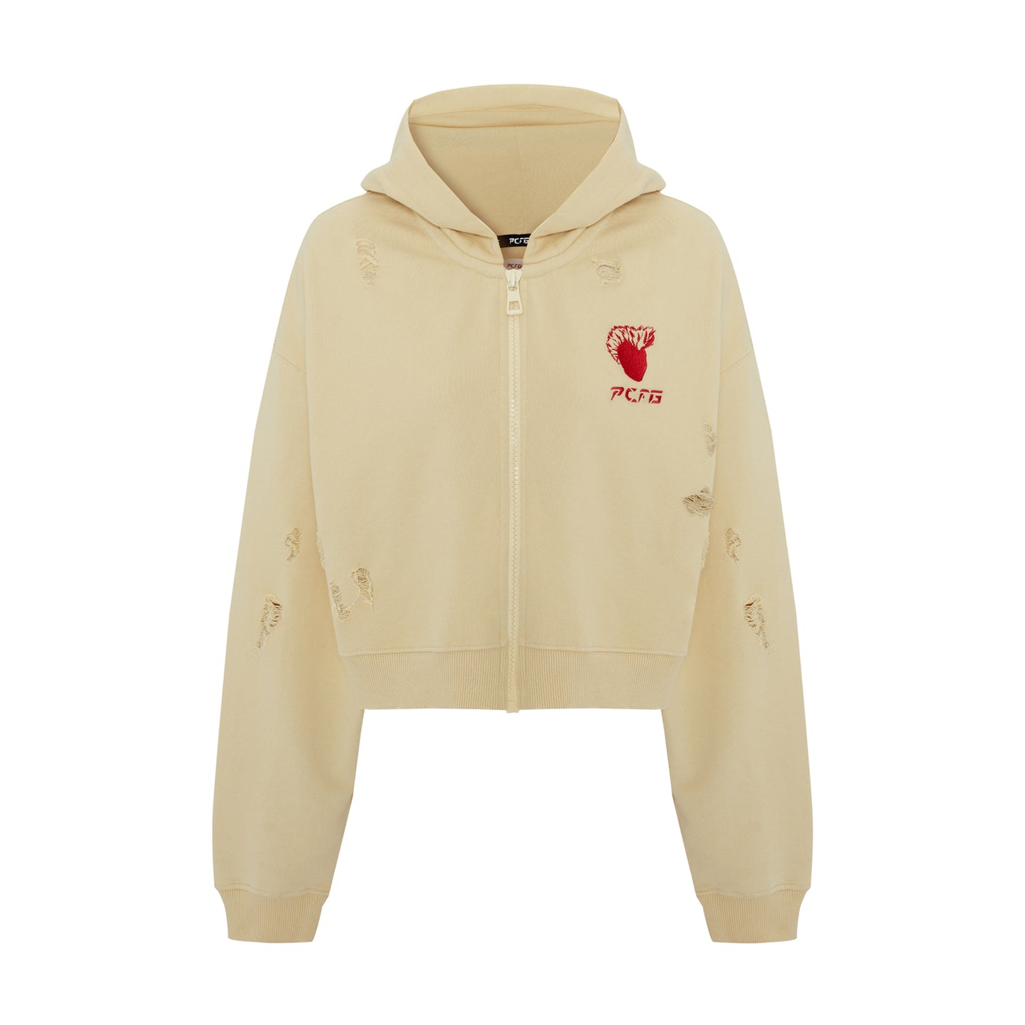 Boomerang Ripped Detail Zip-Up Hoodie
