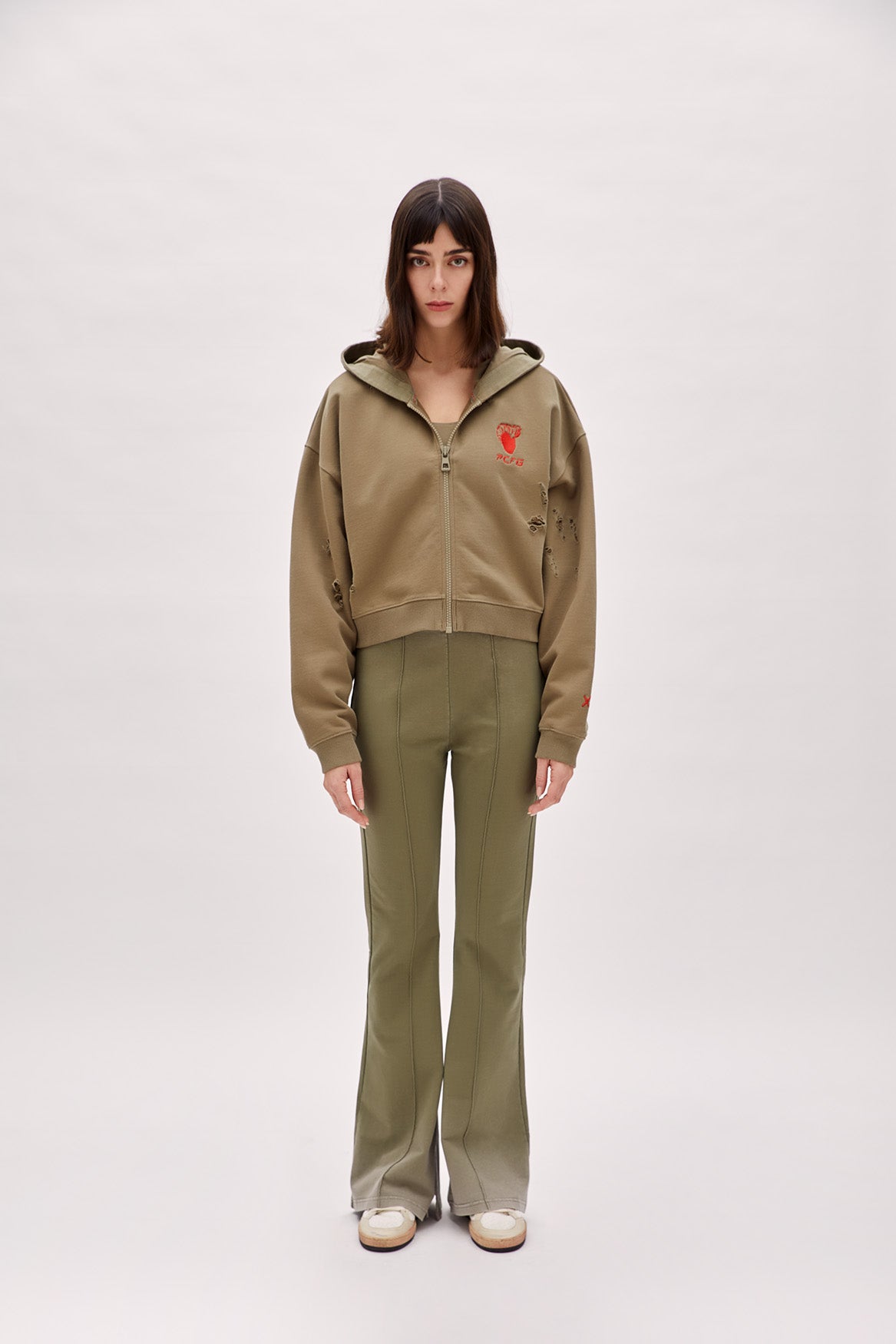 Boomerang Ripped Detail Zip-Up Hoodie 