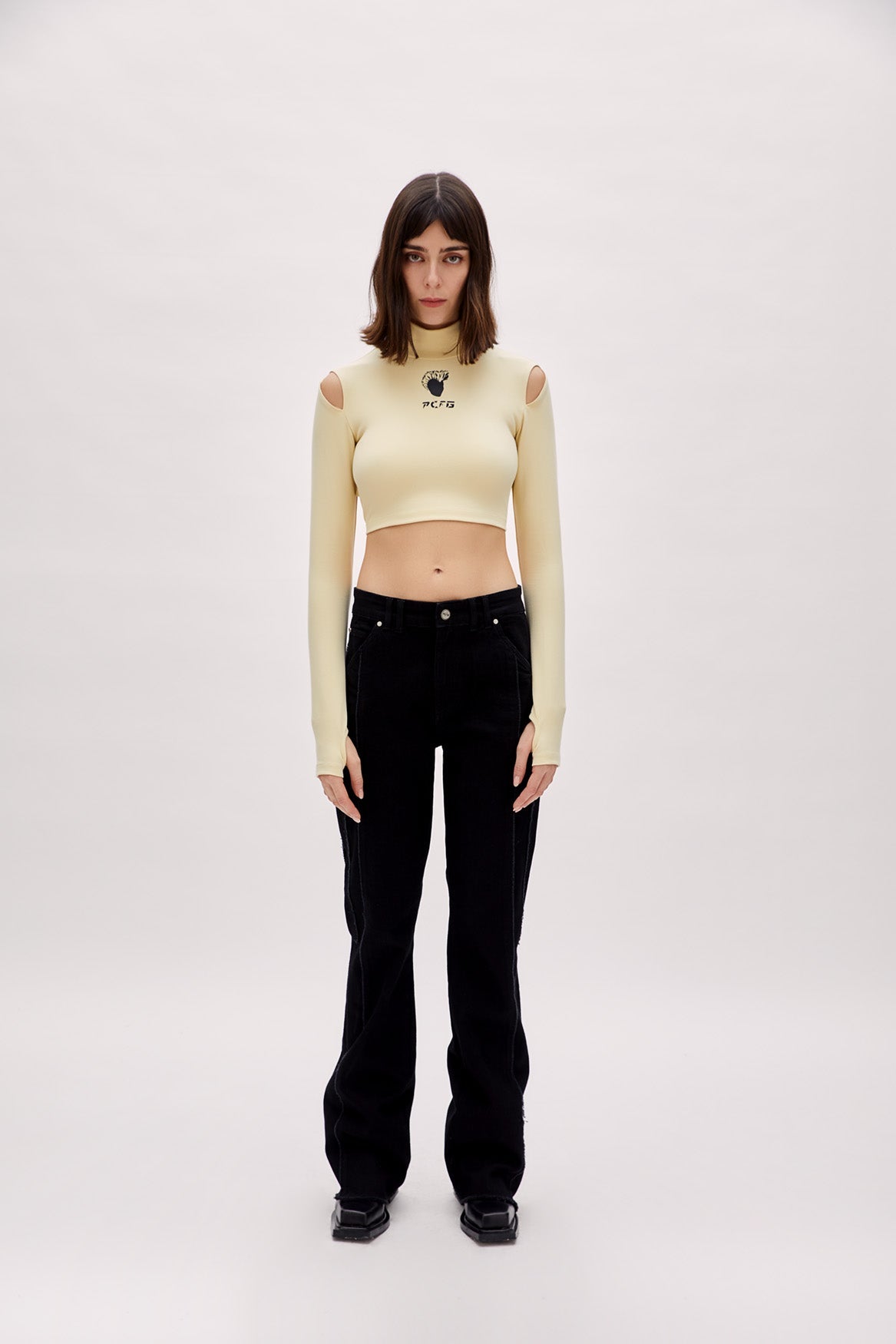 Cotton Long Sleeve Crop Top - Chino Green