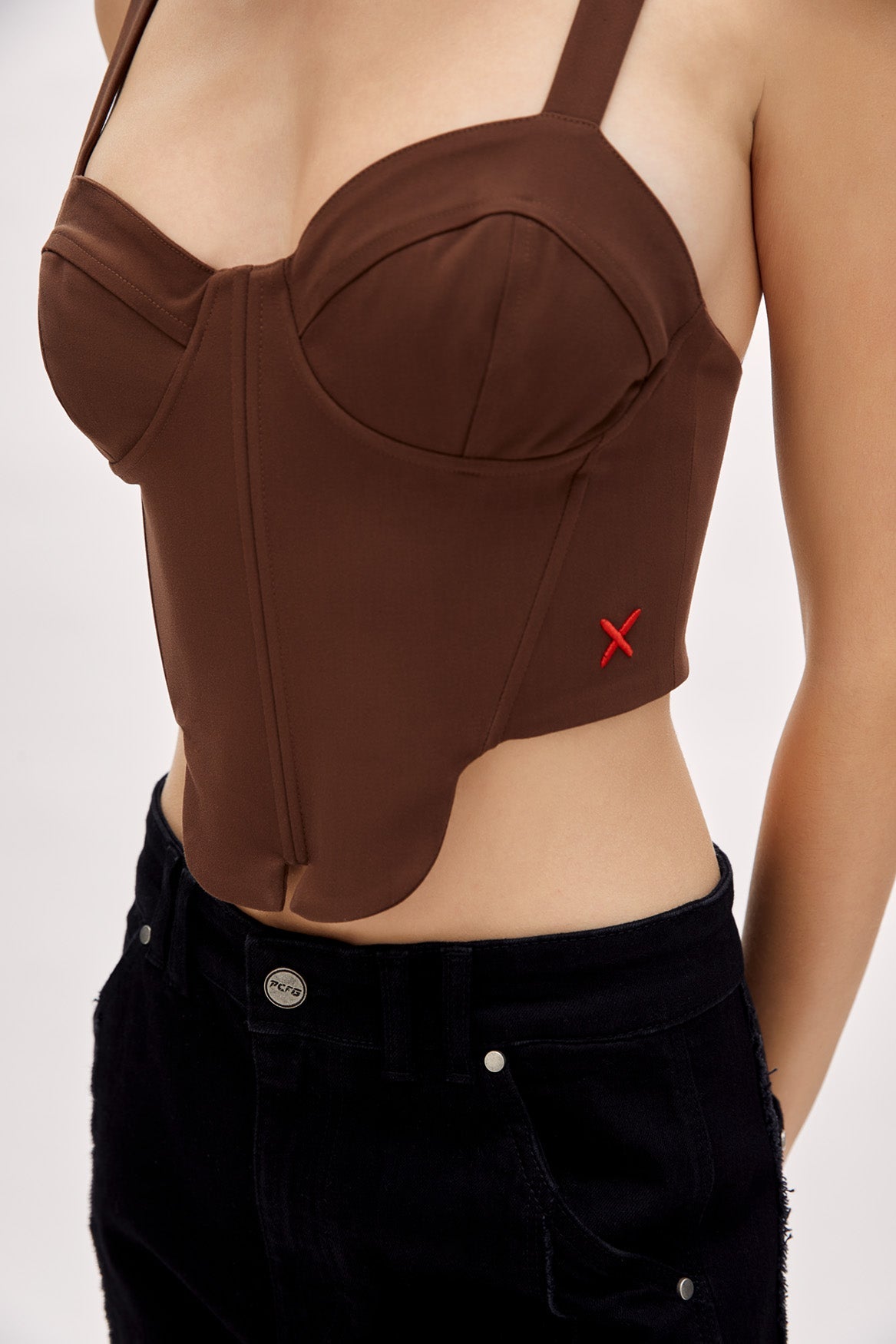 Cotton Woven Corset Top - Brown