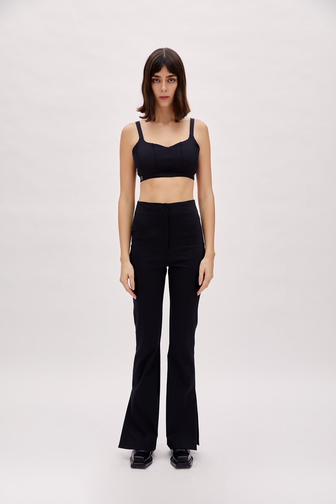 Cotton Flared Skinny Pant - Black