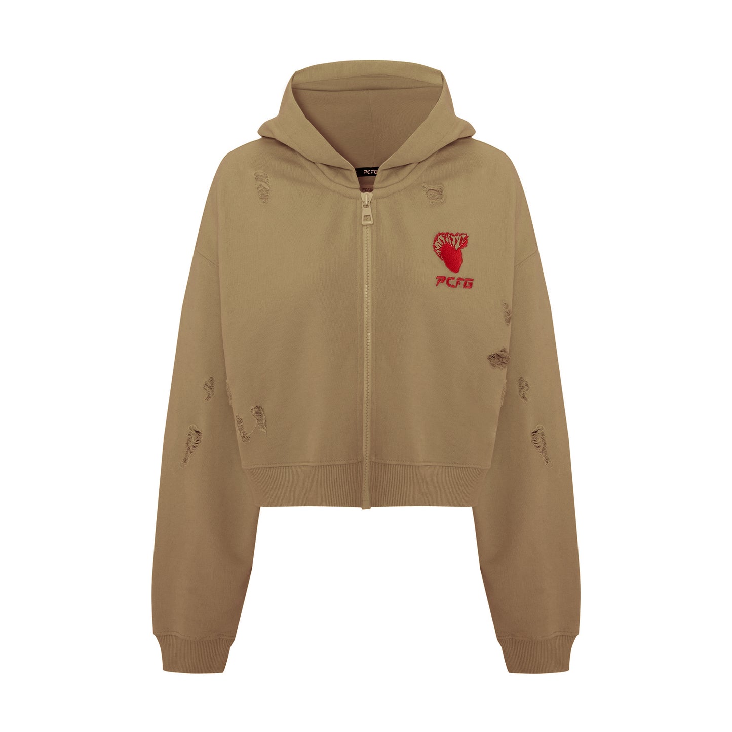 Boomerang Ripped Detail Zip-Up Hoodie 