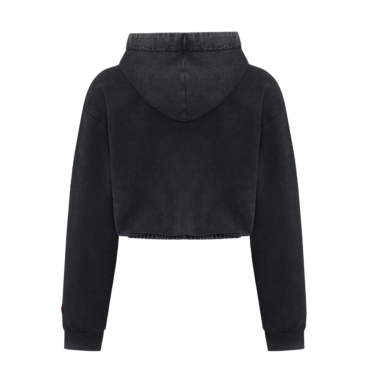 Cotton Acid Washed Crop Hoodie - Black