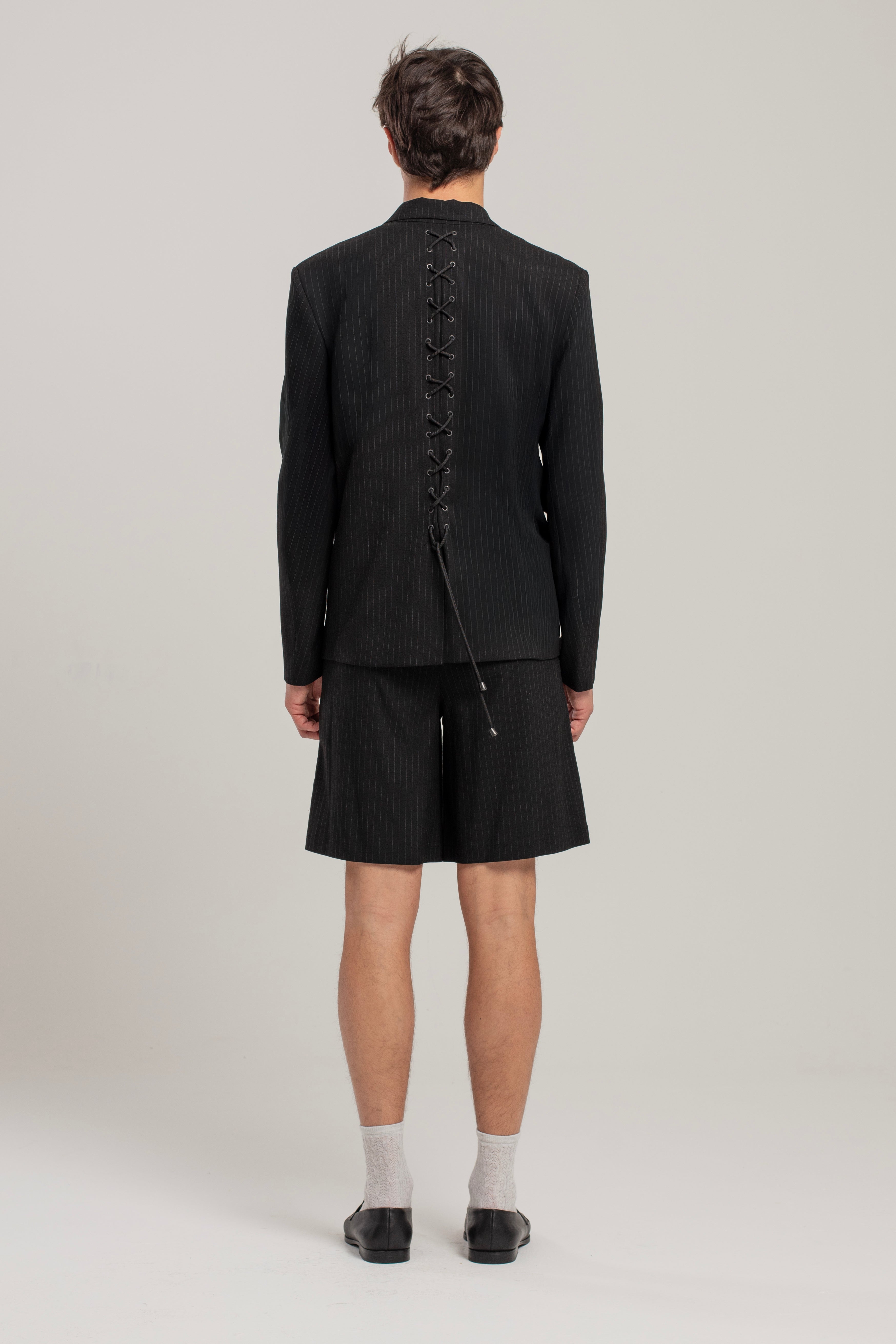 Free Heaven Eyelet Details Striped Blazer - Jet Black