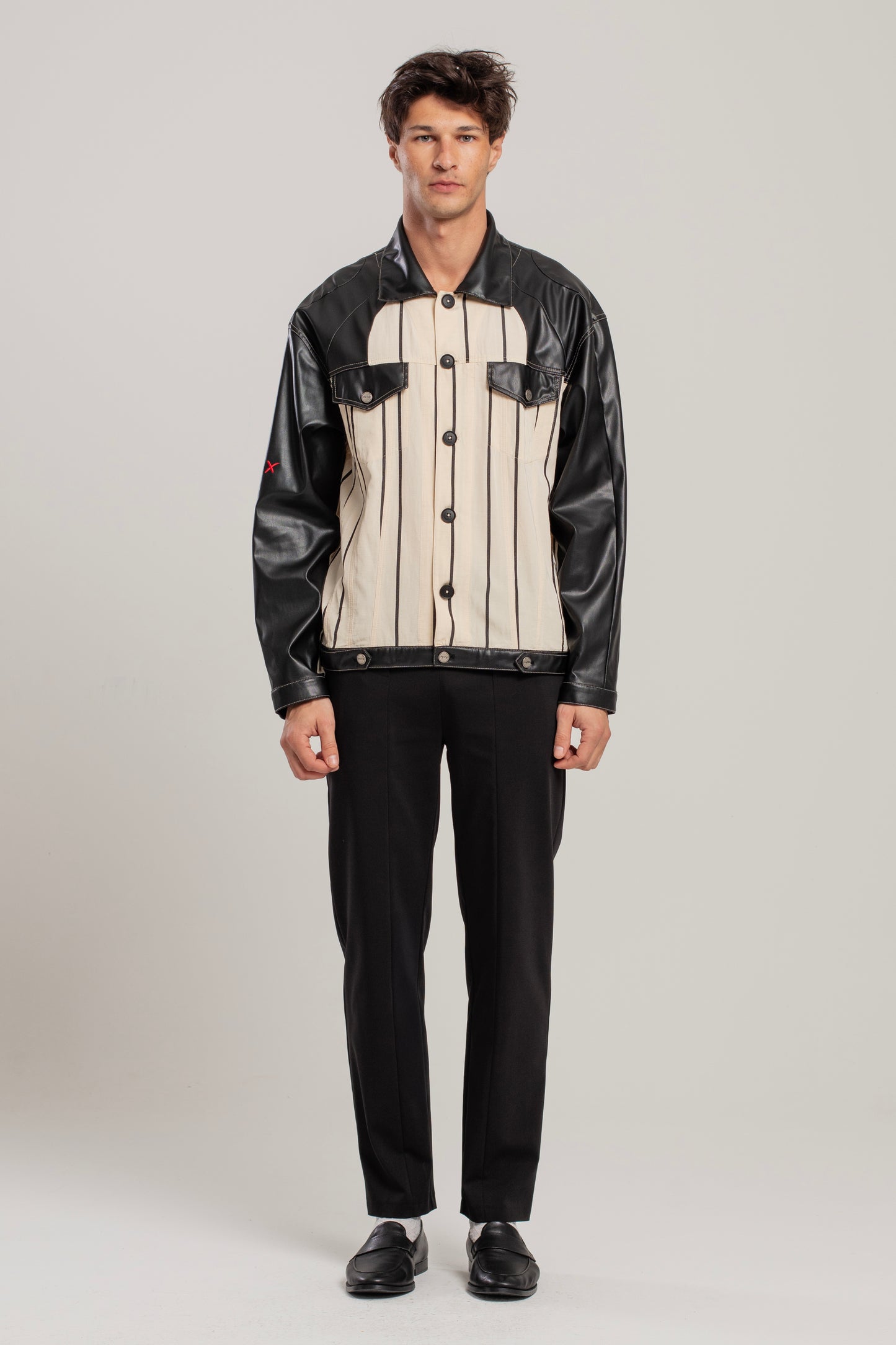 Free Heaven Kutnia Çizgili Vegan Deri Ceket