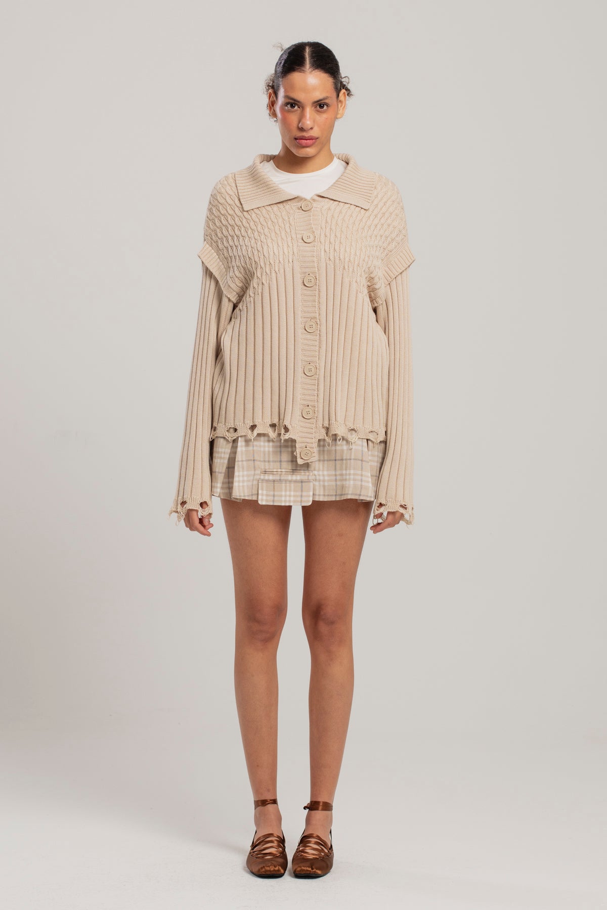 Linen Blend Free Heaven Pleated Mini Skirt - Fog