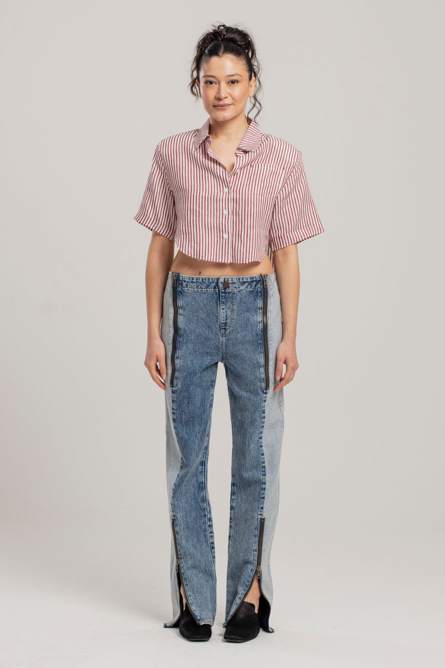 Free Heaven Red Striped Crop Shirt