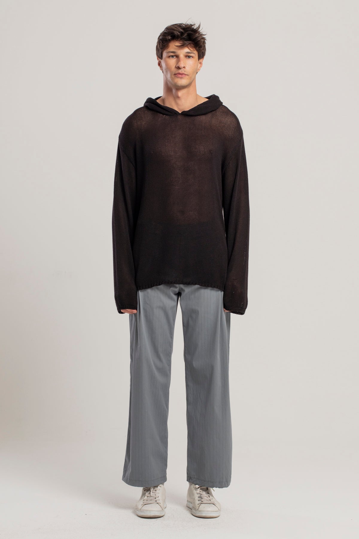 Day to Night in LA Dokuma Yama Detaylı Triko Hoodie