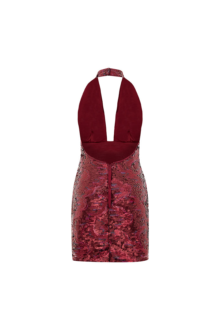 Euphoria Sequin Neck Tie Dress with Side Slit