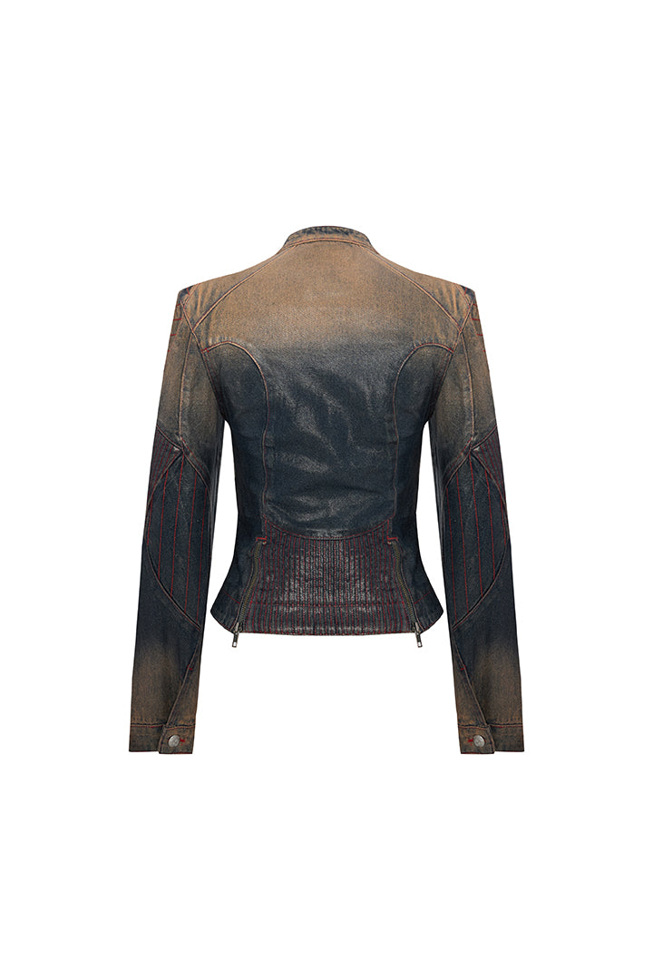 Day to Night in LA Motorcu Stil Parlak Denim Ceket