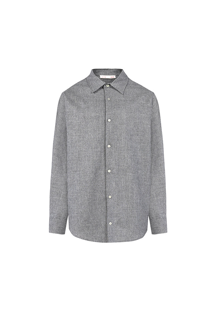 WOOL &amp; CASHMERE BLEND YOUR *ITCH SRTIPED LONG SLEEVE SHIRT - GRAY STRIPED