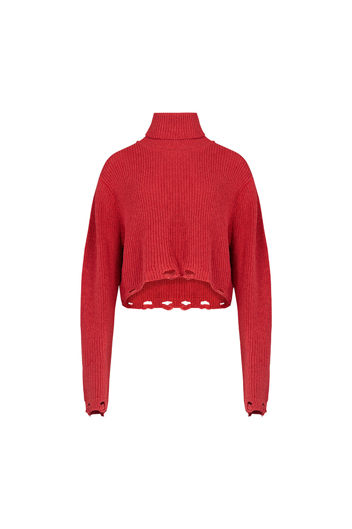 YOUR *ITCH RIPPED HIGH NECK KNIT SWEAT - SAMBA