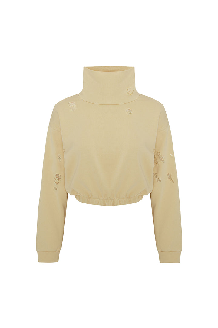 Boomerang Yırtık Detaylı Yüksek Yaka Sweatshirt