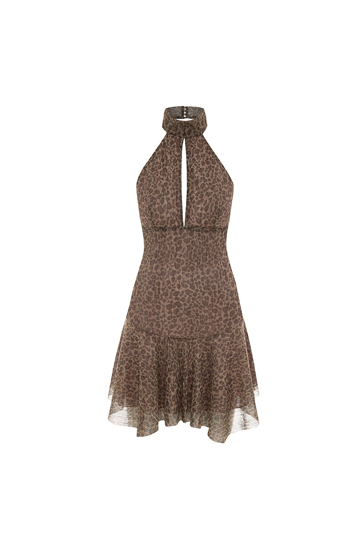 Euphoria Leopar Desenli  Dekolteli Mini Elbise