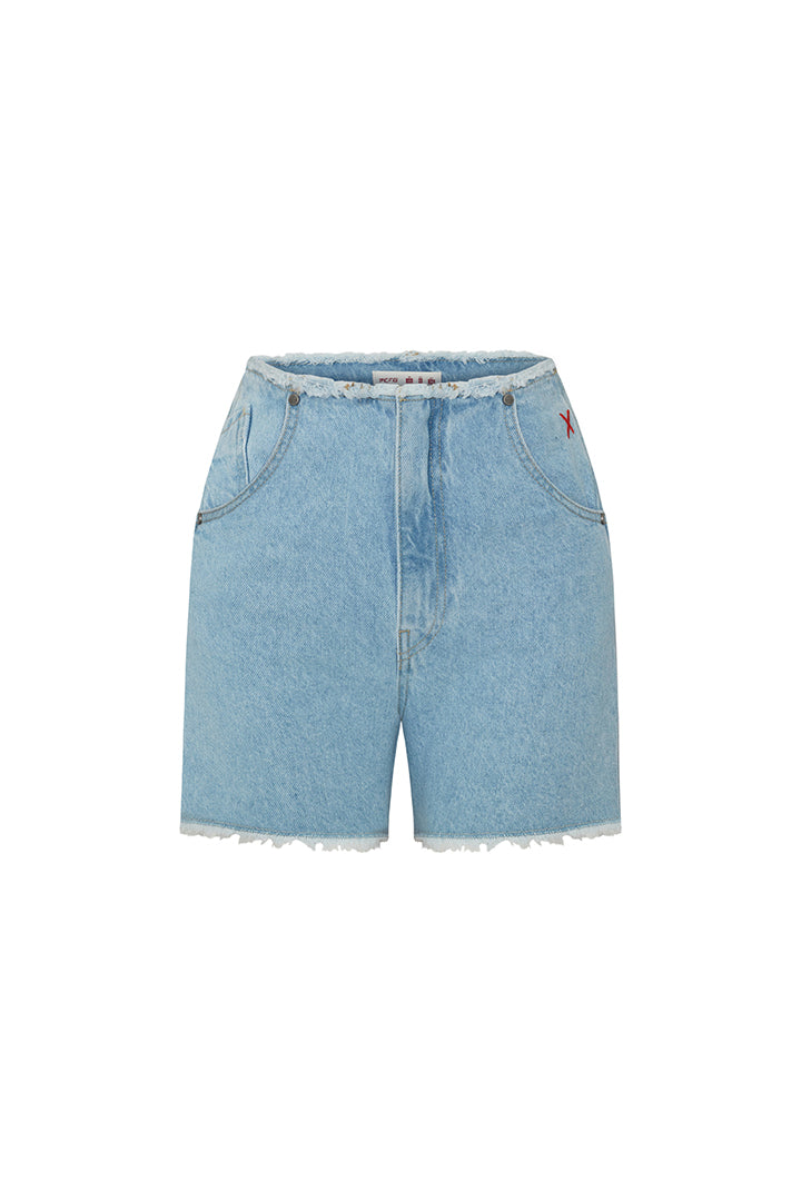 Cotton High Waist Denim Shorts - Baby Blue 