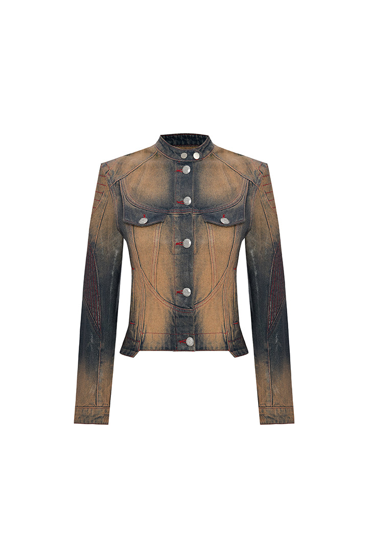 Day to Night in LA Motorcu Stil Parlak Denim Ceket