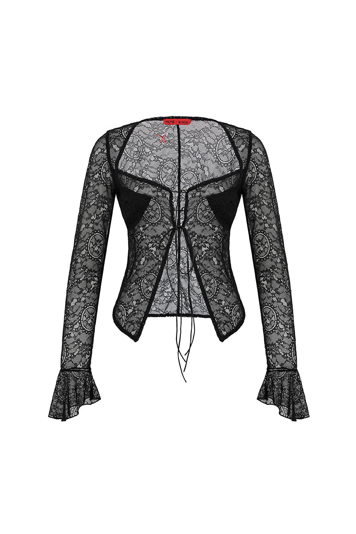 Day to Night in LA Siyah Dantel Uzun Kollu Top