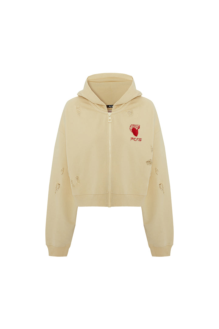 Boomerang Yırtık Detaylı Fermuarlı Hoodie